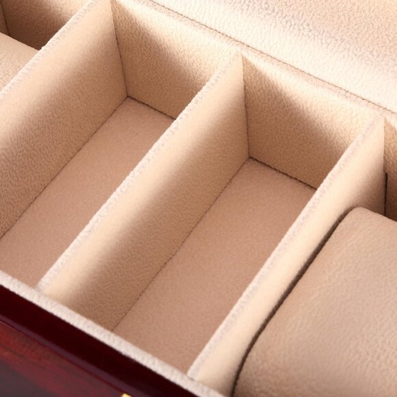 6 Slot Wooden Watch Display Case w/ Glass Lid & Removable Pillows - Vintage Brow - Picture 10 of 10